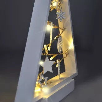 Solight LED drevený vianočný stromček s ozdobami, 15LED, prírodné drevo, 37cm, 2x AA Solight LED drevený vianočný stromček s ozdobami, 15LED, prírodné drevo, 37cm, 2x AA