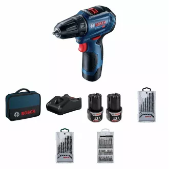 BOSCH GSR 12V-30, akumulátorový vŕtací skrutkovač, 0 – 420 / 0 – 1.600 ot/min, 8 mm, sada bitov a vrtákov, taška BOSCH GSR 12V-30, akumulátorový vŕtací skrutkovač, 0 – 420 / 0 – 1.600 ot/min, 8 mm, sada bitov a vrtákov, taška