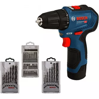 BOSCH GSR 12V-30, akumulátorový vŕtací skrutkovač, 0 – 420 / 0 – 1.600 ot/min, 8 mm, sada bitov a vrtákov, taška BOSCH GSR 12V-30, akumulátorový vŕtací skrutkovač, 0 – 420 / 0 – 1.600 ot/min, 8 mm, sada bitov a vrtákov, taška