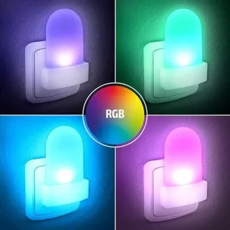 Solight nočné LED RGB svetielko so svetelným sensorom, voliteľná farba svetla, 230V