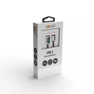 Solight USB-C kábel s displejom, USB-C konektor - USB-C konektor, 100W, 1m Solight USB-C kábel s displejom, USB-C konektor - USB-C konektor, 100W, 1m