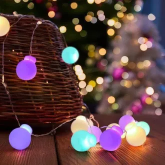 Solight LED vianočná reťaz farebné gule, 20x LED, 2m, 2x AA