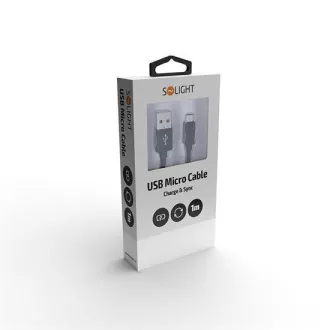 Solight USB kábel, USB 2.0 A konektor - USB B micro konektor, blister, 1m