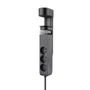 Solight 3z + USB A + C prenosné stolné zásuvky, 2m, čierna, USB rýchlonabíjačka 20W PD