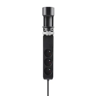 Solight 3z + USB A + C prenosné stolné zásuvky, 2m, čierna, USB rýchlonabíjačka 20W PD