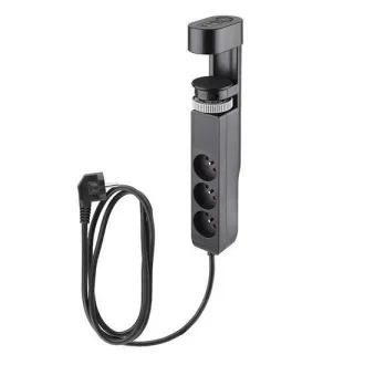 Solight 3z + USB A + C prenosné stolné zásuvky, 2m, čierna, USB rýchlonabíjačka 20W PD