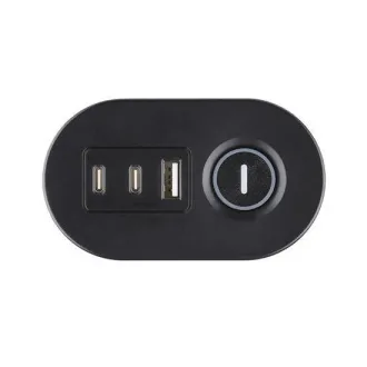 Solight 3z + USB A + C prenosné stolné zásuvky, 2m, čierna, USB rýchlonabíjačka 20W PD