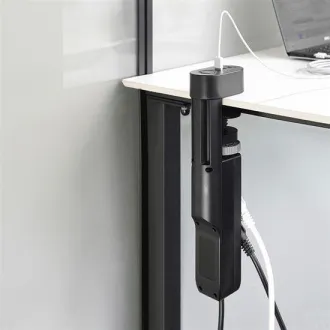 Solight 3z + USB A + C prenosné stolné zásuvky, 2m, čierna, USB rýchlonabíjačka 20W PD