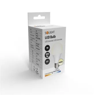 Solight LED žiarovka, klasický tvar, 7W, E27, 4000K, 270 °, 810lm