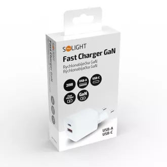 Solight USB-C + USB-A Fast Charger GaN 20W PD