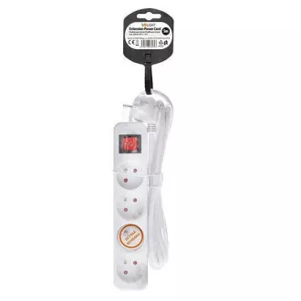Solight predlžovací prívod 5m, 4 zásuvky, vypínač, 16A/3680W, PVC, biely Solight predlžovací prívod 5m, 4 zásuvky, vypínač, 16A/3680W, PVC, biely