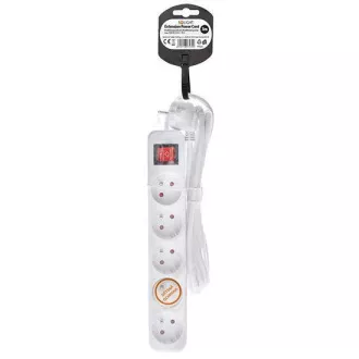 Solight predlžovací prívod 3m, 5 zásuviek, vypínač, 16A/3680W, PVC, biely