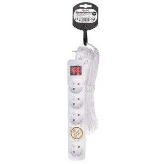 Solight predlžovací prívod 5m, 5 zásuviek, vypínač, 16A/3680W, PVC, biely