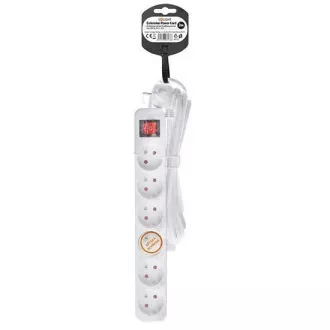 Solight predlžovací prívod 3m, 6 zásuviek, vypínač, 16A/3680W, PVC, biely