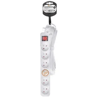 Solight predlžovací prívod 5m, 6 zásuviek, vypínač, 16A/3680W, PVC, biely Solight predlžovací prívod 5m, 6 zásuviek, vypínač, 16A/3680W, PVC, biely