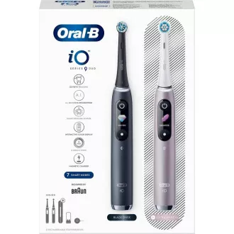 Oral-B iO Series 9 Duo Black Onyx & Rose Quartz set elektrických zubných kefiek, magnetické, 7 režimov, AI Oral-B iO Series 9 Duo Black Onyx & Rose Quartz set elektrických zubných kefiek, magnetické, 7 režimov, AI