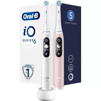 Oral-B iO Series 6 Duo White & Pink Sand set elektrických zubných kefiek, 5 režimov, AI, časovač