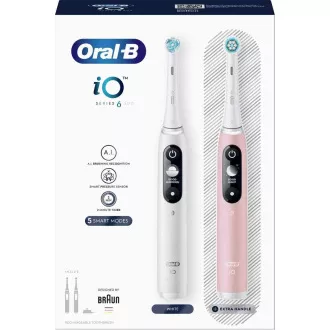 Oral-B iO Series 6 Duo White & Pink Sand set elektrických zubných kefiek, 5 režimov, AI, časovač