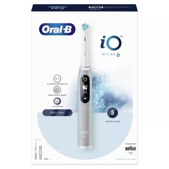 Oral-B iO Series 6 Grey Opal elektrická zubná kefka, magnetická, 5 režimov, tlakový senzor, AI, púzdro