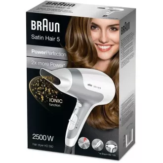 Braun Satin Hair 5 HD580 sušič, 2500 W, 2 rýchlosti, 3 teploty, závesné očko, biely Braun Satin Hair 5 HD580 sušič, 2500 W, 2 rýchlosti, 3 teploty, závesné očko, biely