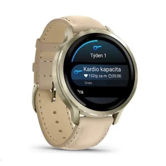 Garmin Venu 4 (41 mm) Zlaté / Biely silikónový remienok a Light Sand kožený remienok, EU Garmin Venu 4 (41 mm) Zlaté / Biely silikónový remienok a Light Sand kožený remienok, EU