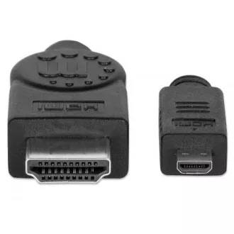 MANHATTAN kábel HDMI s Ethernetom, HDMI Male to Micro Male, HEC, ARC, 3D, 4K, tienený, 2m, Black