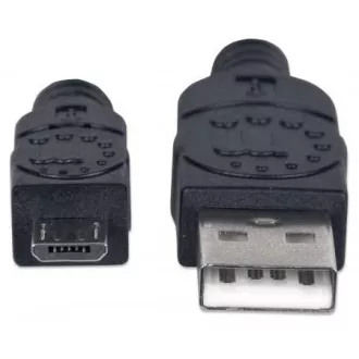 MANHATTAN Kábel prepojovací USB 2.0 A Male / Micro-B Male, 1.8m, čierny