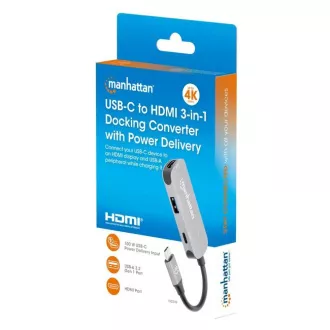 MANHATTAN Dokovacia stanica USB-C 3v1, 1xHDMI, 1xUSB-C, 1xUSB, sivá