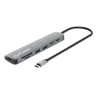 MANHATTAN Dokovacia stanica USB-C 7v1, 1xHDMI, 2xUSB-C, 2xUSB, čítačka SD kariet, sivá MANHATTAN Dokovacia stanica USB-C 7v1, 1xHDMI, 2xUSB-C, 2xUSB, čítačka SD kariet, sivá