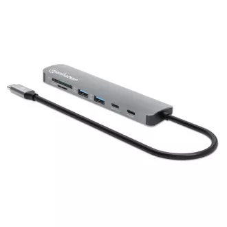 MANHATTAN Dokovacia stanica USB-C 7v1, 1xHDMI, 2xUSB-C, 2xUSB, čítačka SD kariet, sivá MANHATTAN Dokovacia stanica USB-C 7v1, 1xHDMI, 2xUSB-C, 2xUSB, čítačka SD kariet, sivá