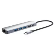 MANHATTAN Dokovacia stanica USB-C 6v1, 1xHDMI, 1xUSB-C, 3xUSB, 1xRJ45, sivá