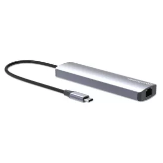 MANHATTAN Dokovacia stanica USB-C 6v1, 1xHDMI, 1xUSB-C, 3xUSB, 1xRJ45, sivá