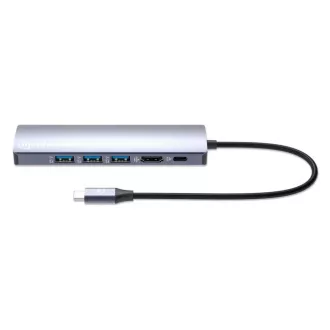 MANHATTAN Dokovacia stanica USB-C 6v1, 1xHDMI, 1xUSB-C, 3xUSB, 1xRJ45, sivá