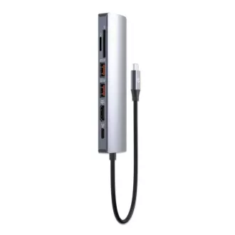 MANHATTAN Dokovacia stanica USB-C 7v1, 1xHDMI, 1xUSB-C, 2xUSB, 1xRJ45, čítačka SD kariet, sivá
