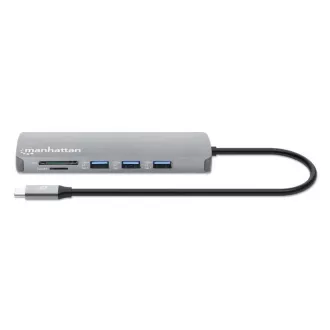 MANHATTAN Dokovacia stanica USB-C 9v1, 1xHDMI, 2xUSB-C, 3xUSB, 1xRJ45, čítačka SD kariet, sivá