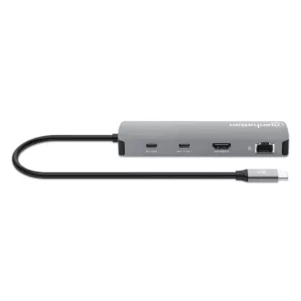 MANHATTAN Dokovacia stanica USB-C 9v1, 1xHDMI, 2xUSB-C, 3xUSB, 1xRJ45, čítačka SD kariet, sivá