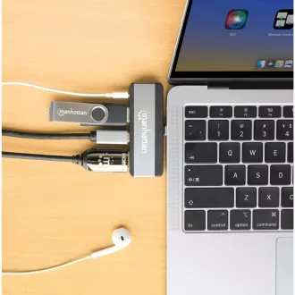 MANHATTAN Dokovacia stanica USB-C 4v1, 1xHDMI, 1xUSB-C, 1xUSB, 1x3.5mm, sivá