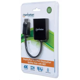Manhattan rozbočovač, MST húb, DisplayPort na Dual DisplayPort (M/F), 4K @ 30Hz, čierna Manhattan rozbočovač, MST húb, DisplayPort na Dual DisplayPort (M/F), 4K @ 30Hz, čierna