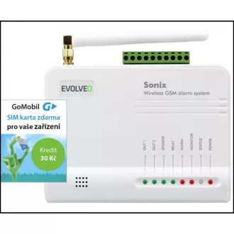 EVOLVEO Sonix - bezdrôtový GSM alarm (4 ks diaľk. ovl., PIR čidlo pohybu, čidlo na dvere/okno, externé repro, Android/iPhone