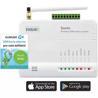 EVOLVEO Sonix - bezdrôtový GSM alarm (4 ks diaľk. ovl., PIR čidlo pohybu, čidlo na dvere/okno, externé repro, Android/iPhone