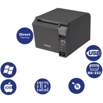 EPSON TM-T70II pokladničná tlačiareň, USB + serial, čierna, rezačka, so zdrojom