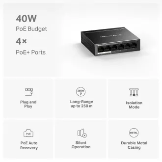 MERCUSYS switch MS106LP (6x100Mb/s, 4xPoE+, 40W, fanless)
