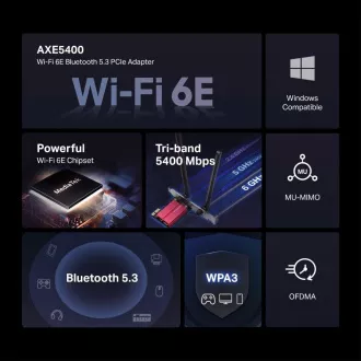 MERCUSYS MA86XE WiFi6E PCIe adaptér (AXE5400, 2, 4GHz/5GHz/6GHz, Bluetooth5.3)