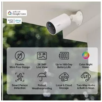 TP-Link Tapo C410 vonkajšia kamera (3MP, 2K QHD, 1296p, IR 9m, WiFi, micro SD karta, IP65)