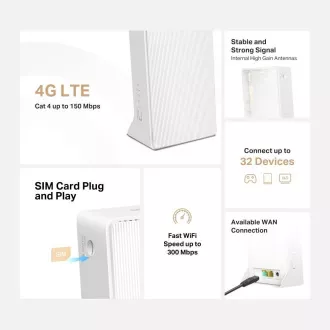 Mercusys MB112-4G WiFi4 router (N300, 4G LTE, 2, 4GHz, 1x100Mbps LAN/WAN, 1x100Mbps LAN, 1xnanoSIM)