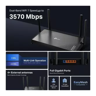 TP-Link Archer BE220 EasyMesh WiFi7 router (BE3600, 2, 4GHz/5GHz, 1xGbEWAN, 4xGbELAN)