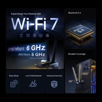 TP-Link Archer TBE552E WiFi7 PCIe adaptér (BE9300, 2, 4GHz/5GHz/6GHz, Bluetooth5.4)