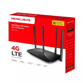 MERCUSYS MB115-4G WiFi4 router (N300, 4G LTE, 2, 4GHz, 1x100Mbps LAN/WAN, 3x100Mbps LAN, 1xnanoSIM)