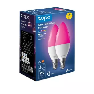 TP-Link Tapo L430C(2-pack) múdra WiFi stmievateľná LED žiarovka (farebná, 2500K-6500K, 470lm, 2, 4GHz, E14)