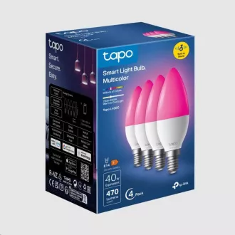 TP-Link Tapo L430C(4-pack) múdra WiFi stmievateľná LED žiarovka (farebná, 2500K-6500K, 470lm, 2, 4GHz, E14)